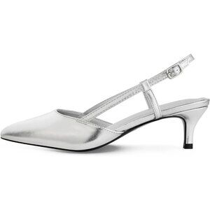 👑Women's Silver 5 Slingback Kitten Heels Pointed Toe Elegant Wedding Dress Pump